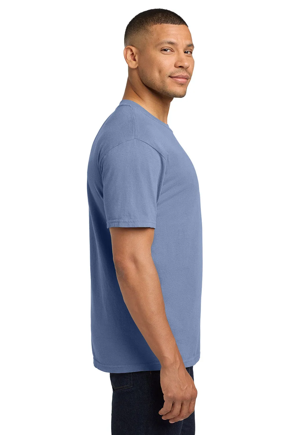 Comfort Colors Mens Short Sleeve Crewneck T-Shirt w/ Pocket - Washed Denim Blue