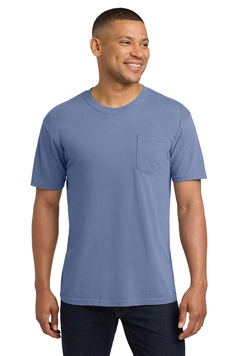 Comfort Colors Mens Short Sleeve Crewneck T-Shirt w/ Pocket - Washed Denim Blue