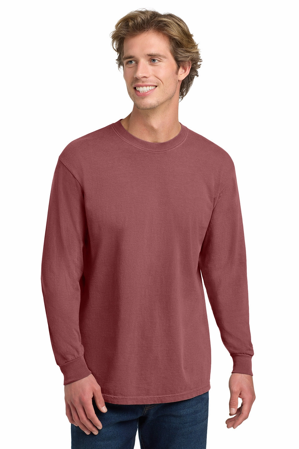 Comfort Colors Mens Long Sleeve Crewneck T-Shirt - Brick Red