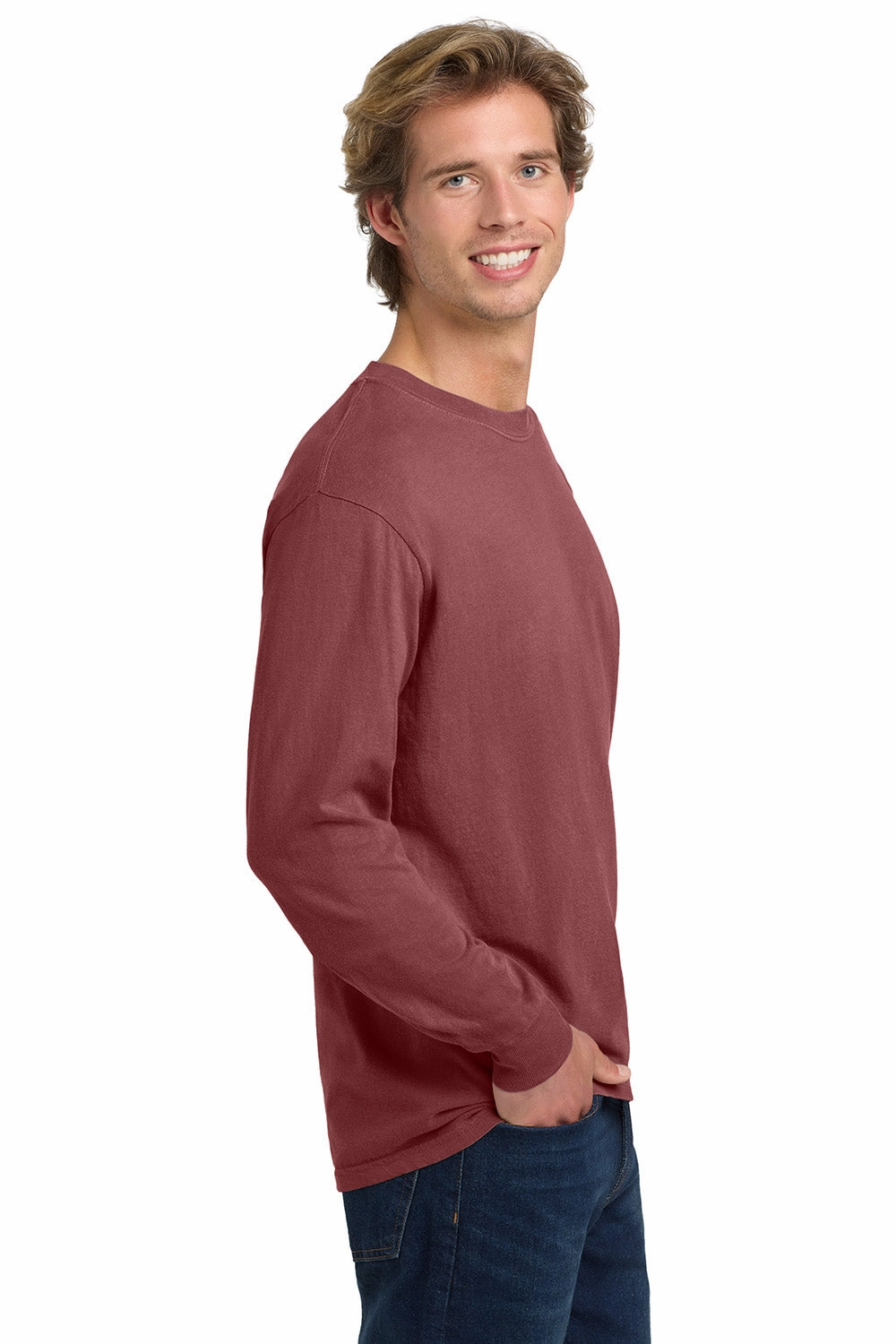 Comfort Colors Mens Long Sleeve Crewneck T-Shirt - Brick Red