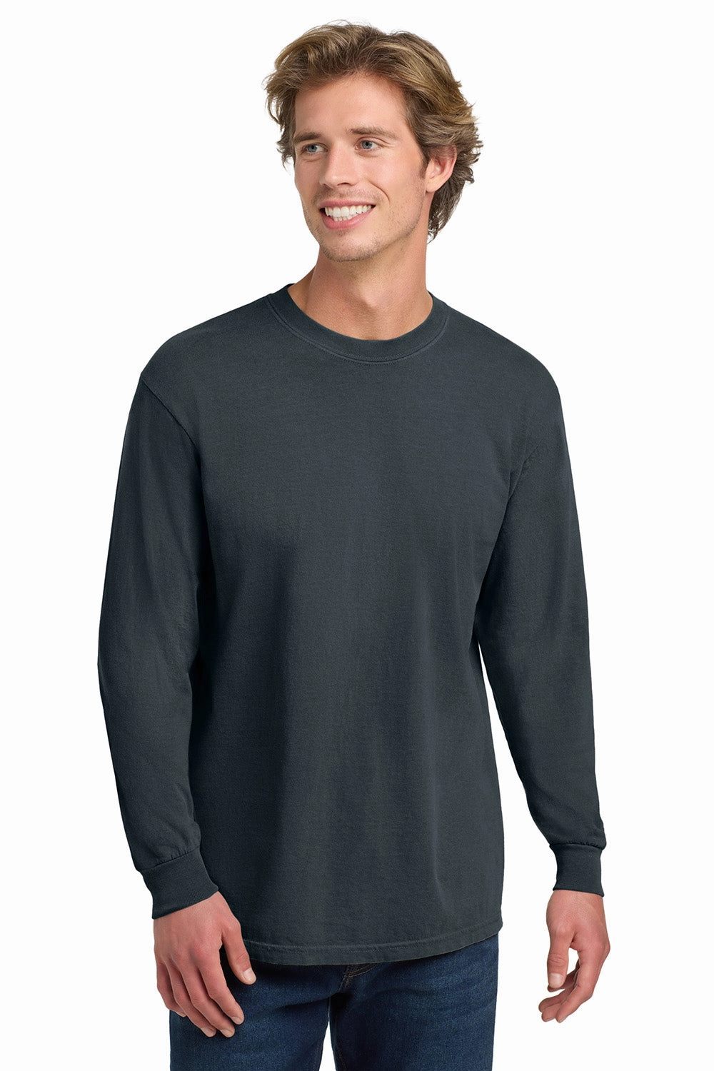 Comfort Colors Mens Long Sleeve Crewneck T-Shirt - Denim Blue