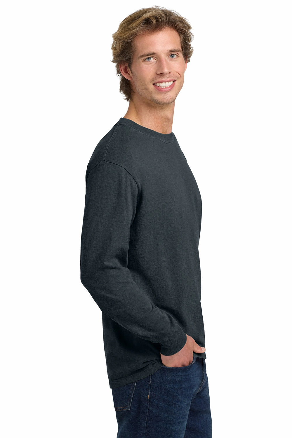 Comfort Colors Mens Long Sleeve Crewneck T-Shirt - Denim Blue