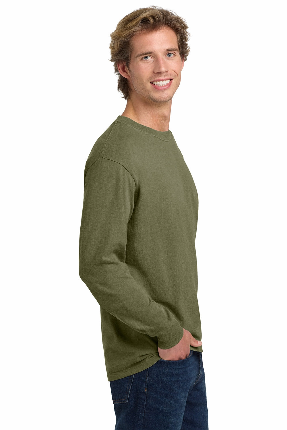 Comfort Colors Mens Long Sleeve Crewneck T-Shirt - Khaki Brown