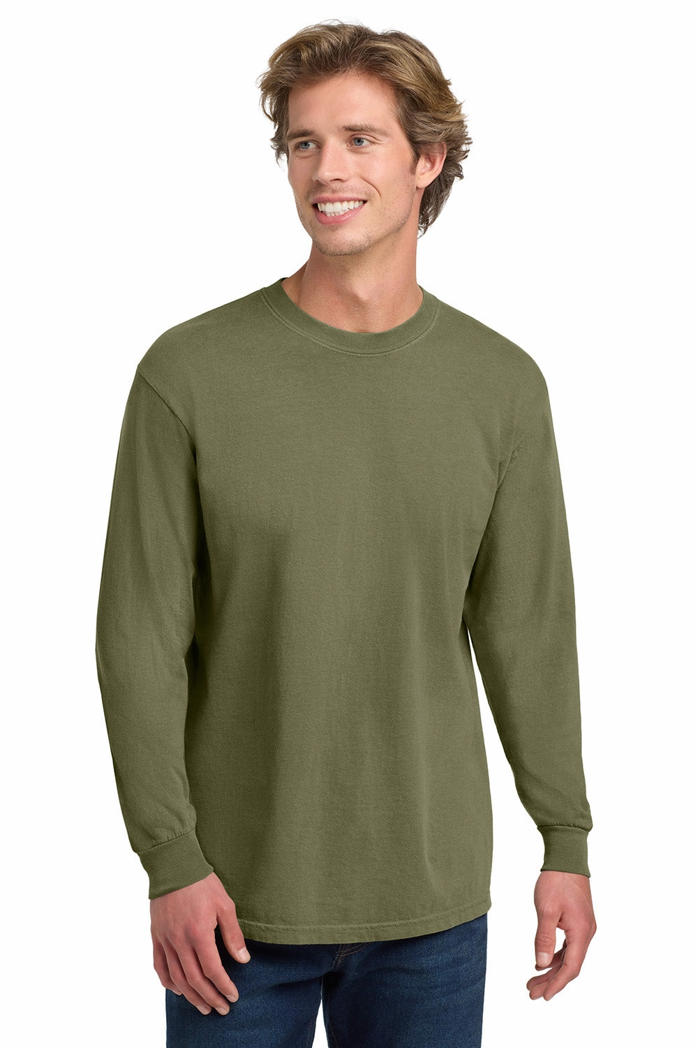Comfort Colors Mens Long Sleeve Crewneck T-Shirt - Khaki Brown