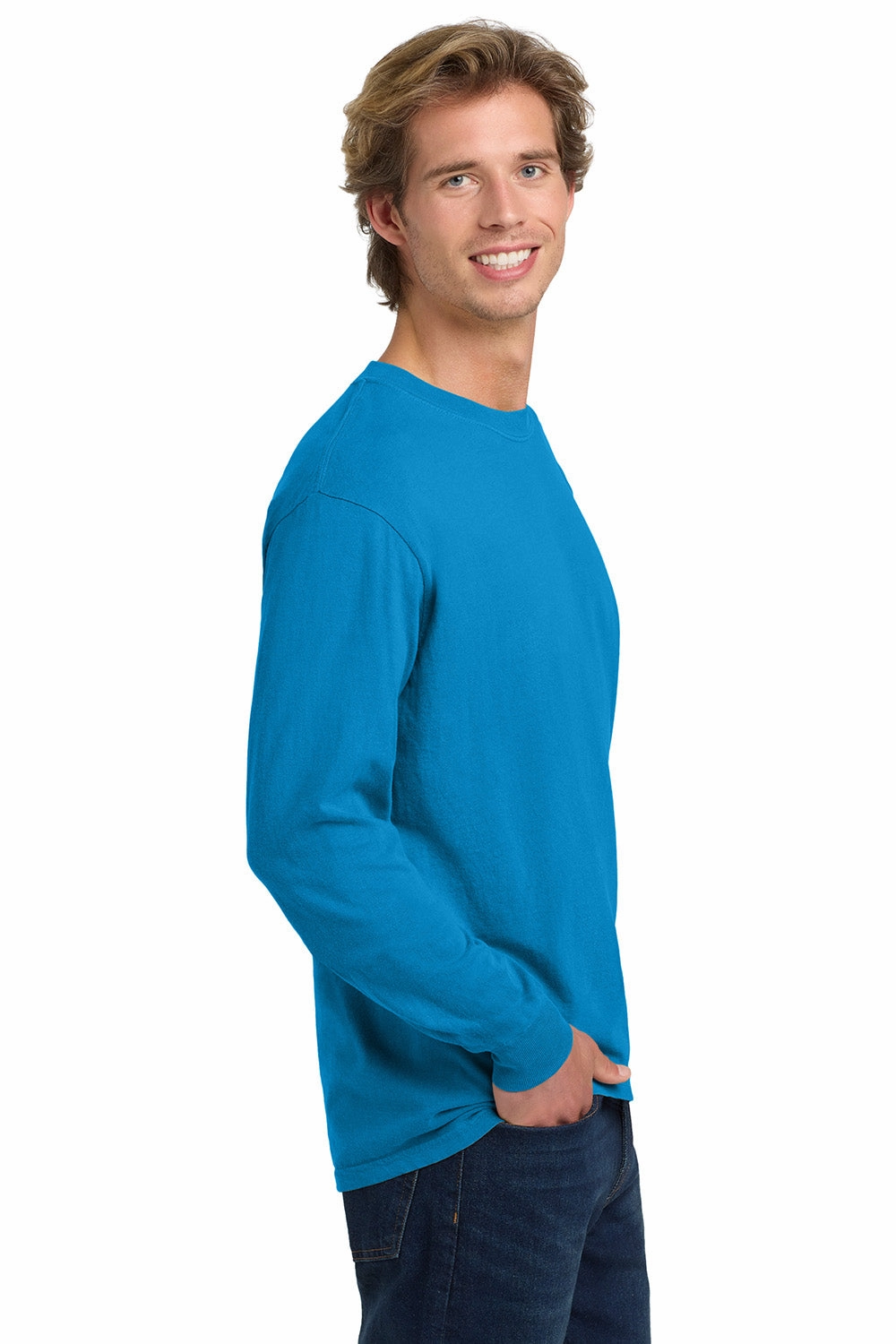 Comfort Colors Mens Long Sleeve Crewneck T-Shirt - Royal Caribe