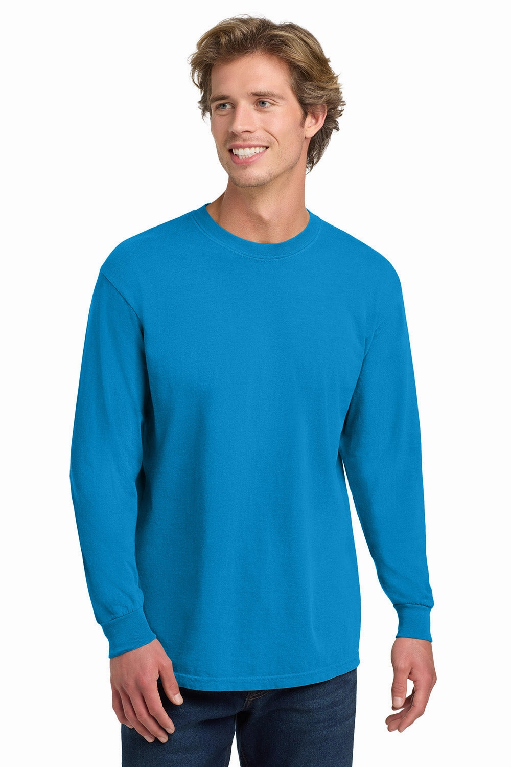 Comfort Colors Mens Long Sleeve Crewneck T-Shirt - Royal Caribe