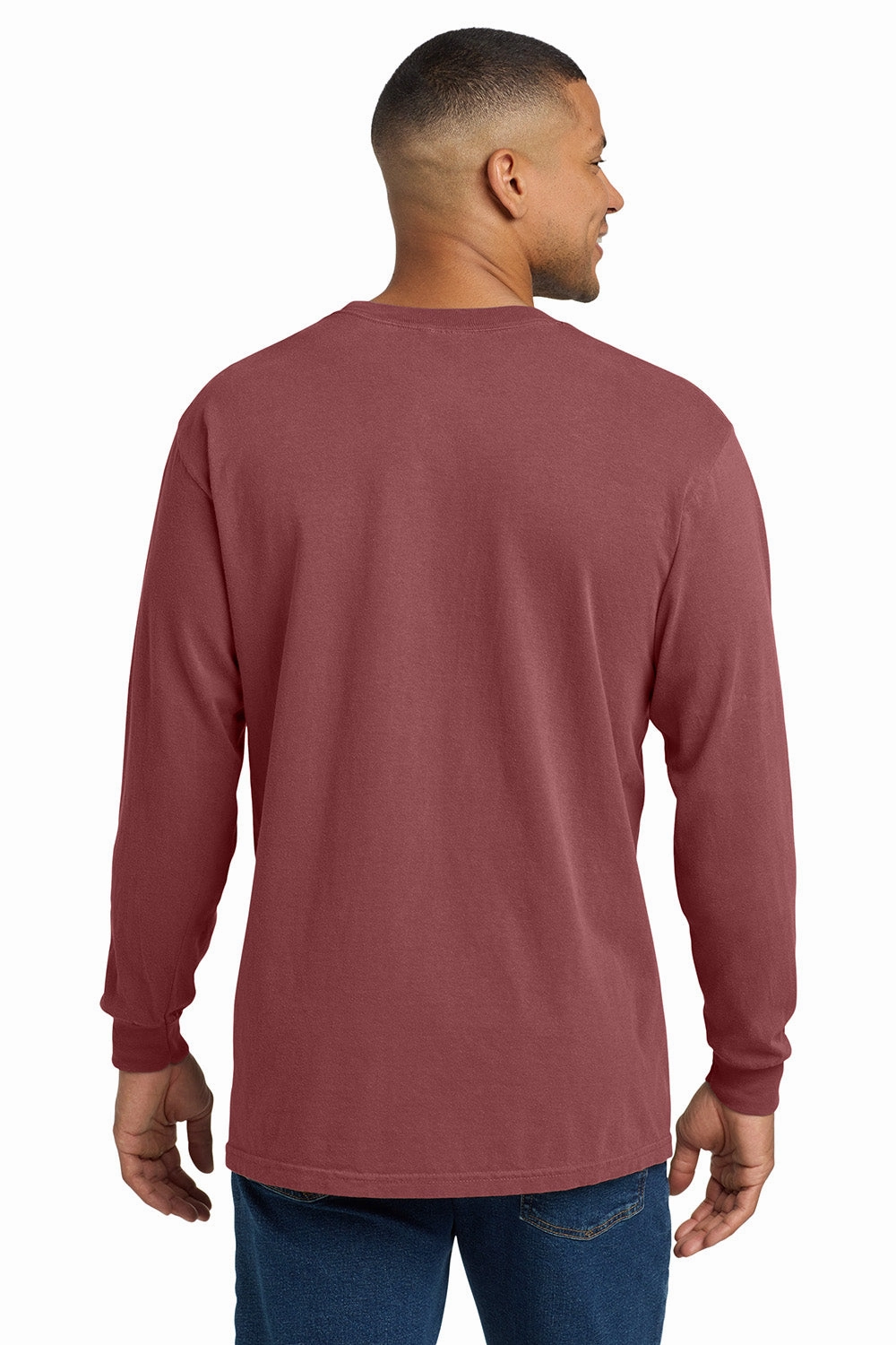 Comfort Colors Mens Long Sleeve Crewneck T-Shirt w/ Pocket - Brick Red