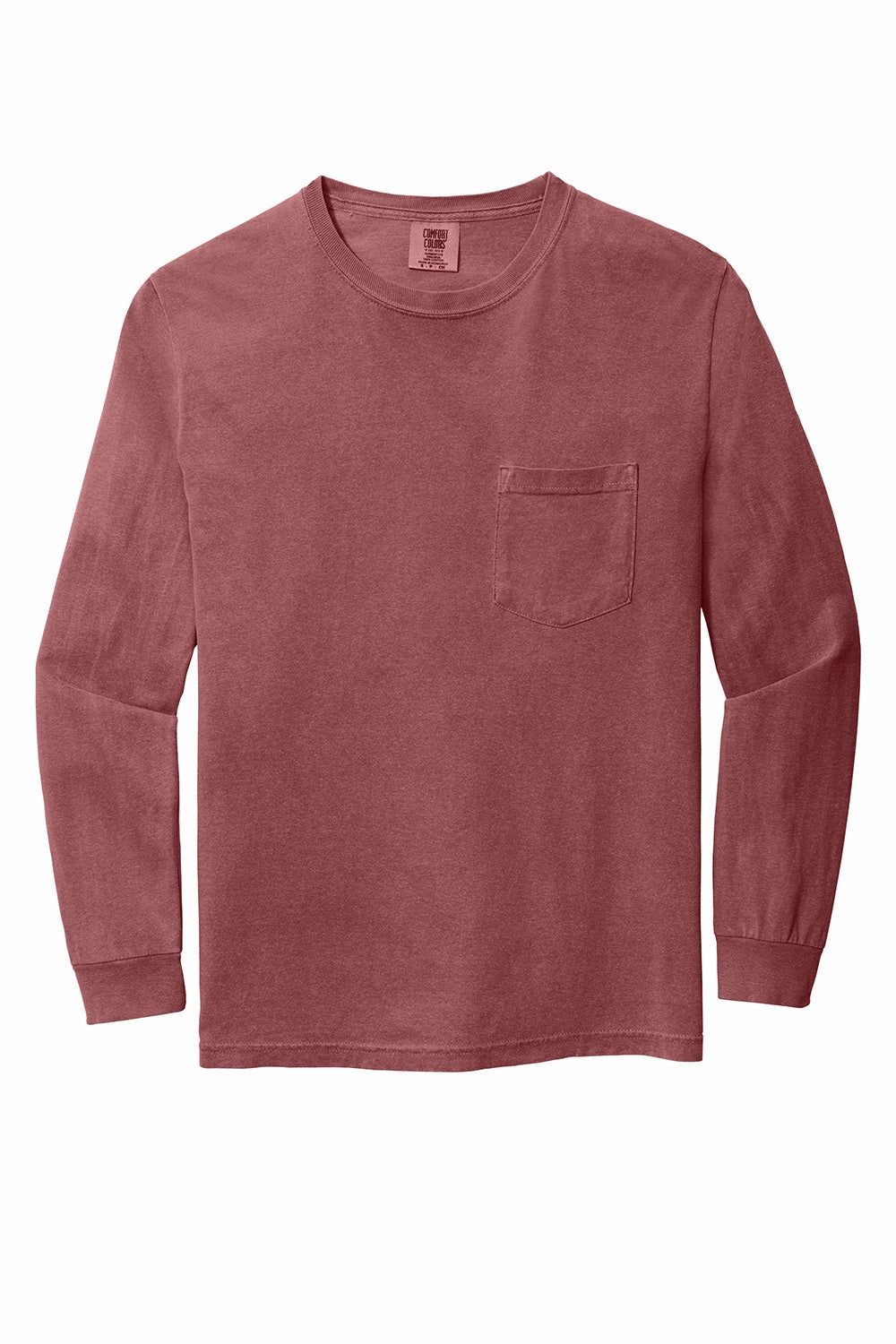 Comfort Colors Mens Long Sleeve Crewneck T-Shirt w/ Pocket - Brick Red