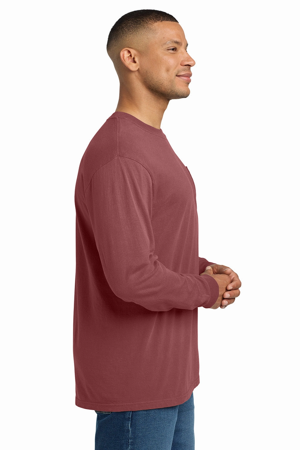 Comfort Colors Mens Long Sleeve Crewneck T-Shirt w/ Pocket - Brick Red