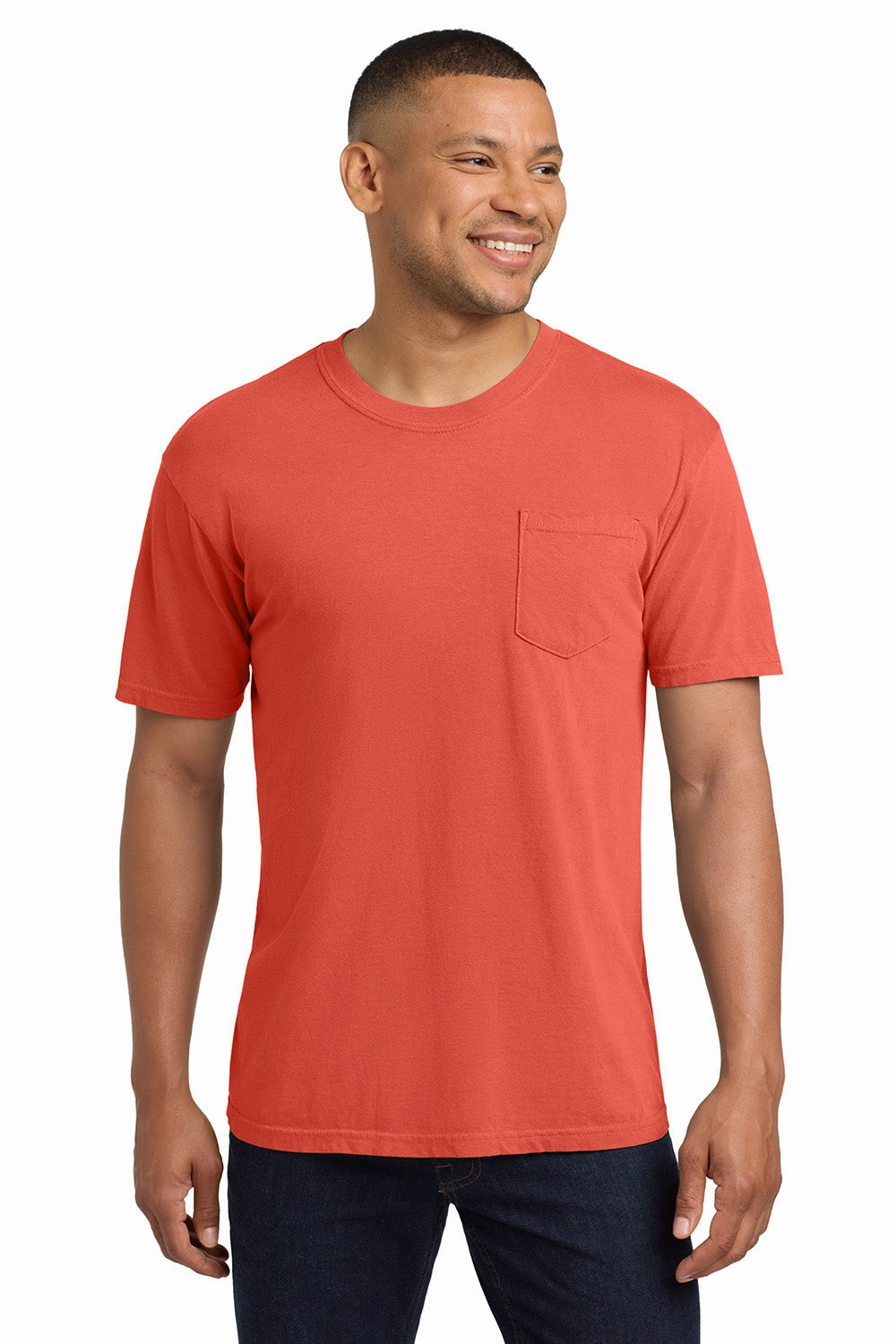 Comfort Colors Mens Short Sleeve Crewneck T-Shirt w/ Pocket - Bright Salmon