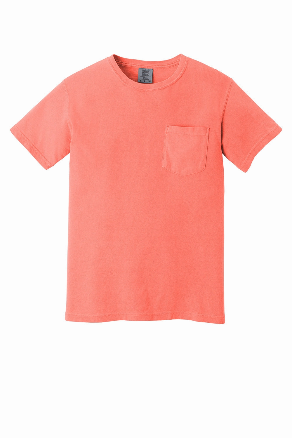 Comfort Colors Mens Short Sleeve Crewneck T-Shirt w/ Pocket - Neon Red Orange