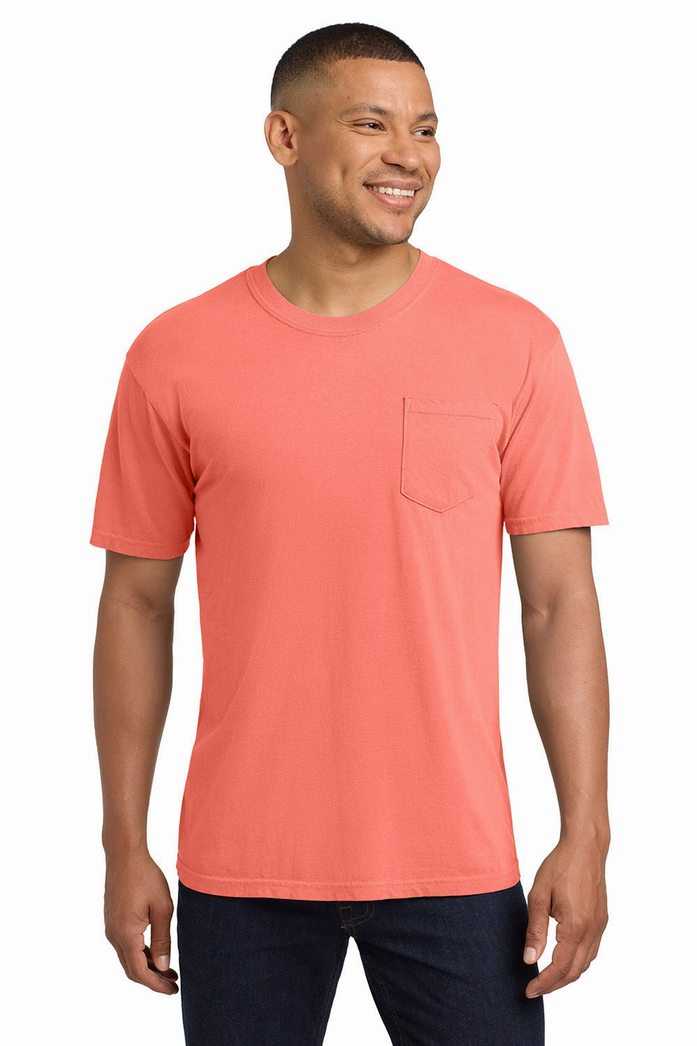 Comfort Colors Mens Short Sleeve Crewneck T-Shirt w/ Pocket - Neon Red Orange