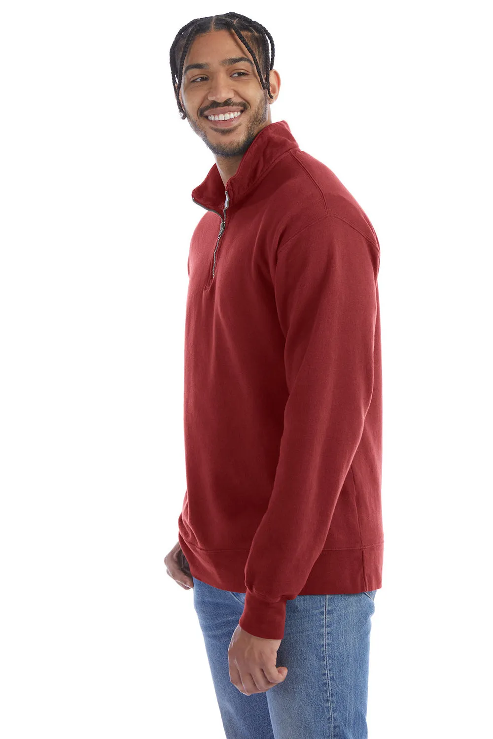 ComfortWash By Hanes Mens 1/4 Zip Sweatshirt - Cayenne Red