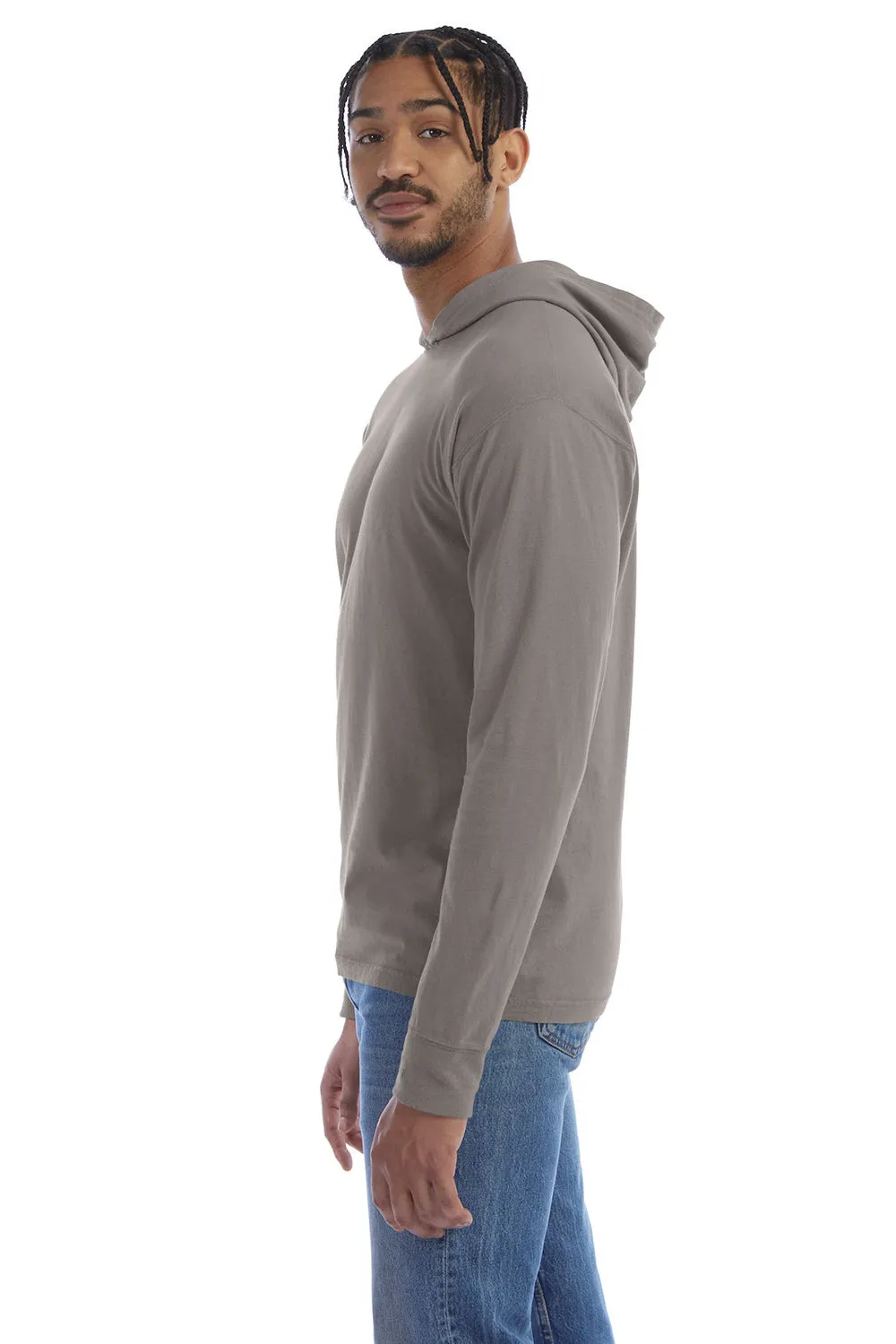 ComfortWash By Hanes Mens Jersey Long Sleeve Hooded T-Shirt Hoodie - Concrete Grey
