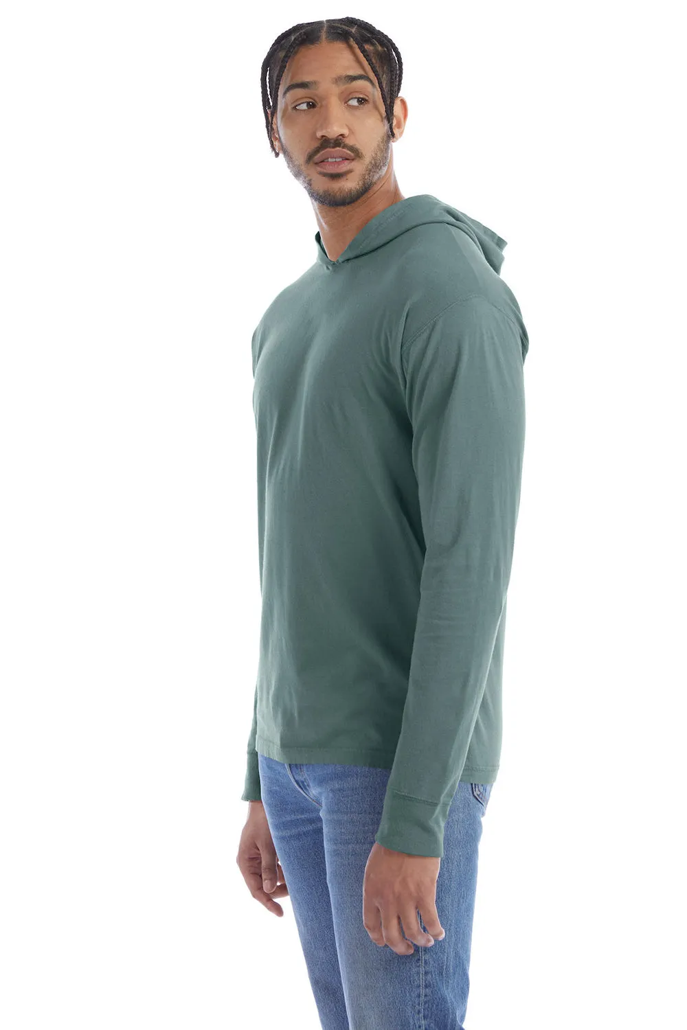 ComfortWash By Hanes Mens Jersey Long Sleeve Hooded T-Shirt Hoodie - Cypress Green