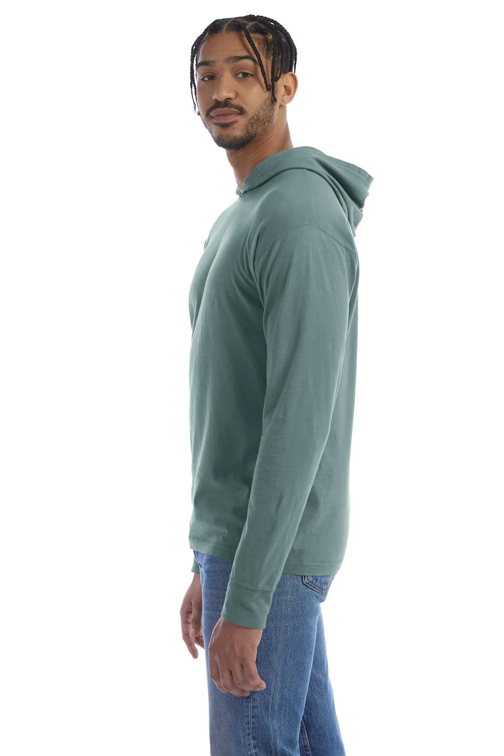 ComfortWash By Hanes Mens Jersey Long Sleeve Hooded T-Shirt Hoodie - Cypress Green