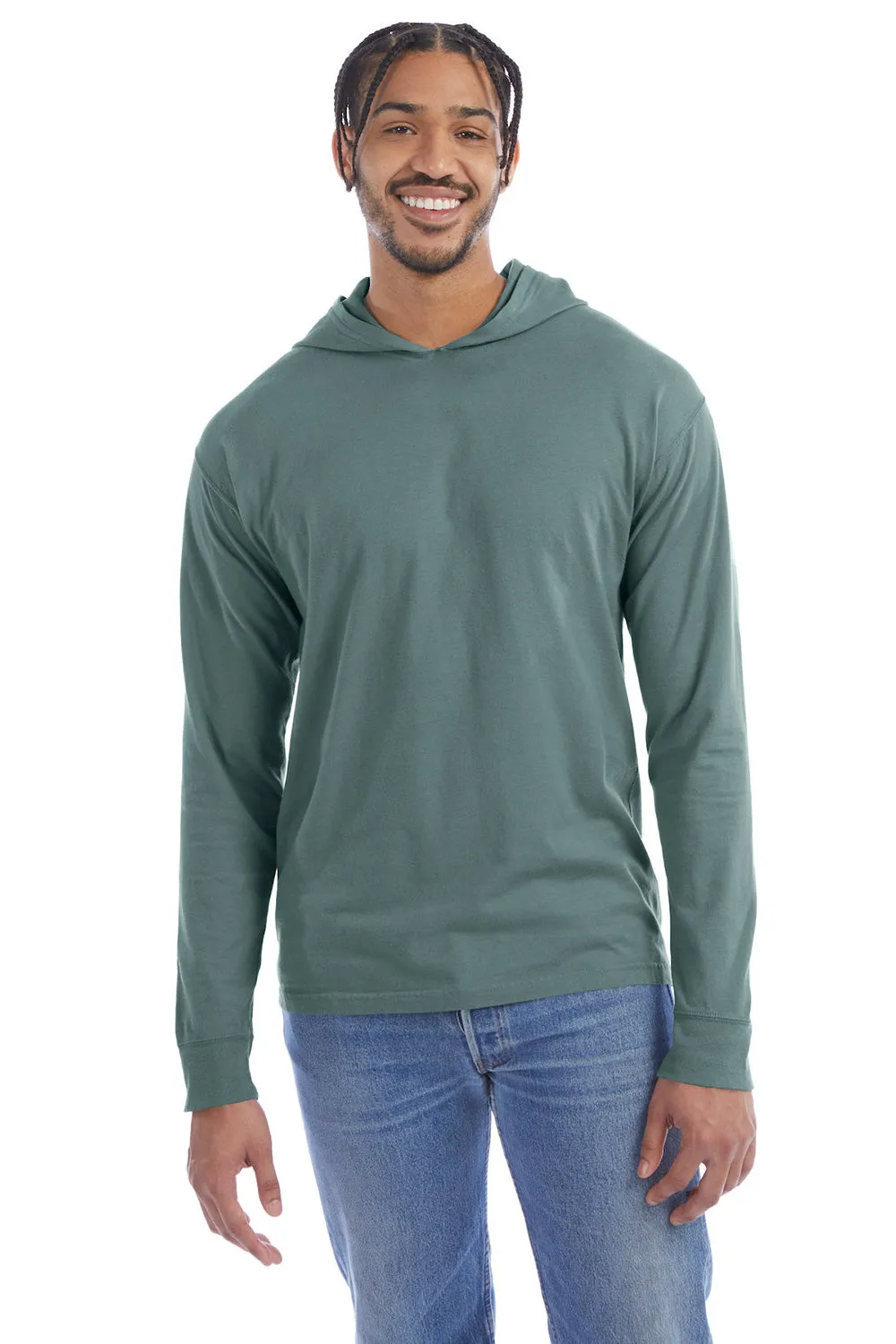 ComfortWash By Hanes Mens Jersey Long Sleeve Hooded T-Shirt Hoodie - Cypress Green