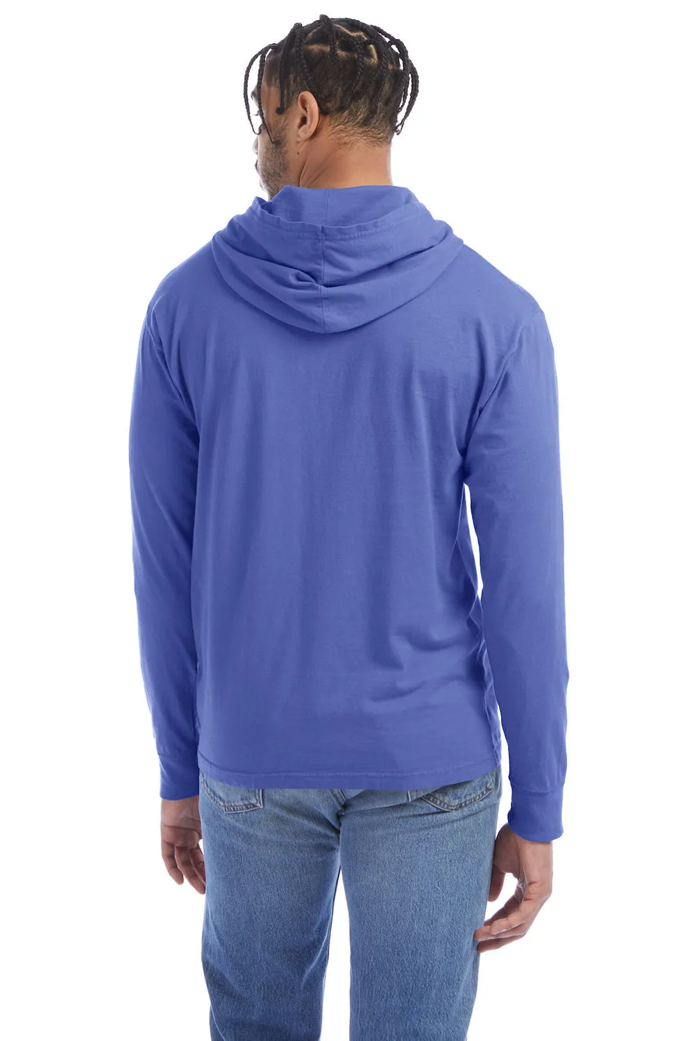 ComfortWash By Hanes Mens Jersey Long Sleeve Hooded T-Shirt Hoodie - Deep Forte Blue