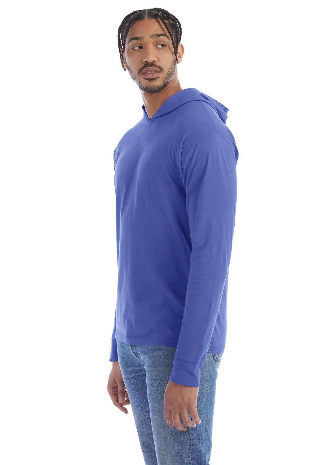 ComfortWash By Hanes Mens Jersey Long Sleeve Hooded T-Shirt Hoodie - Deep Forte Blue