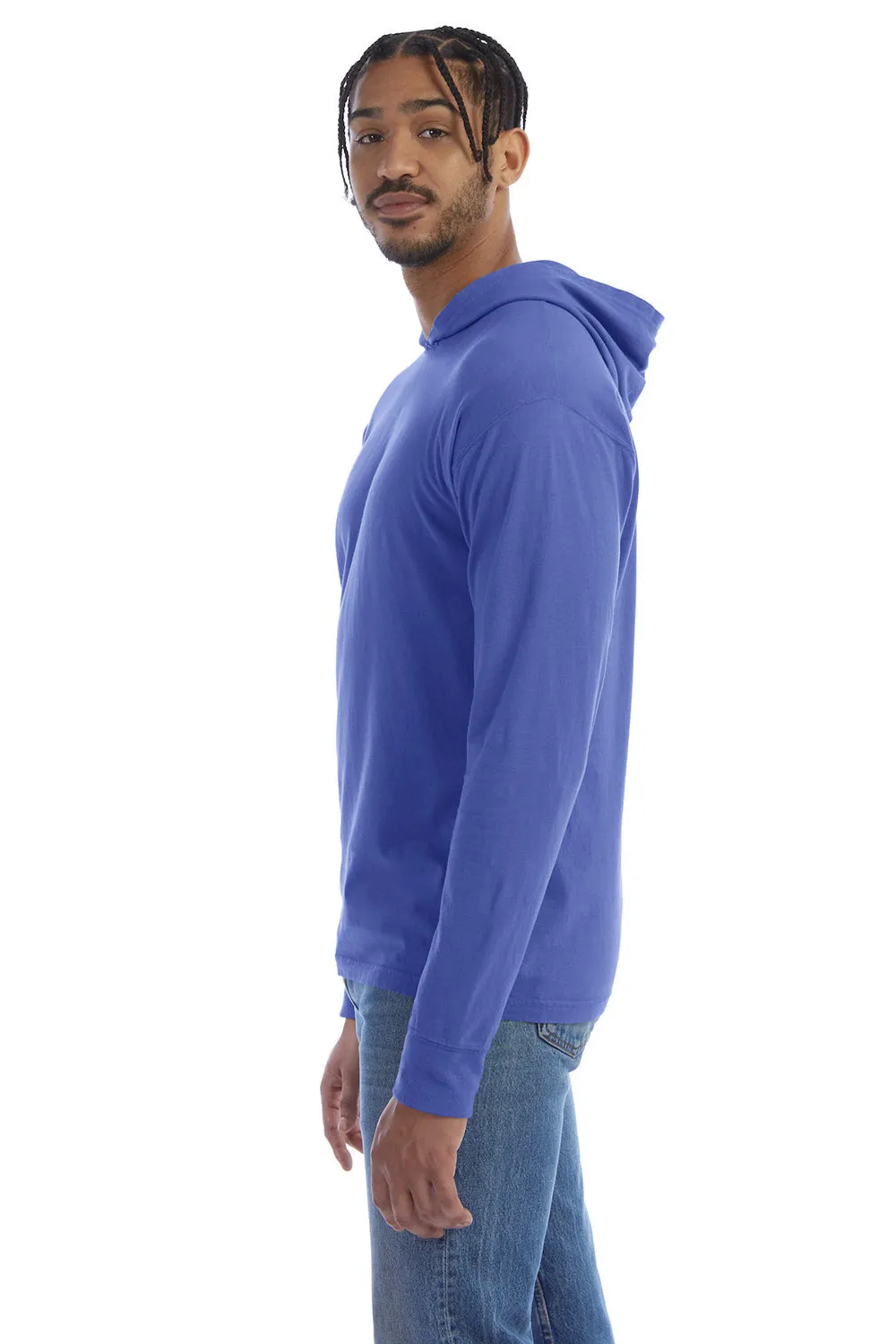 ComfortWash By Hanes Mens Jersey Long Sleeve Hooded T-Shirt Hoodie - Deep Forte Blue