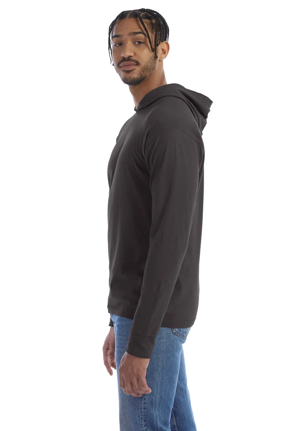 ComfortWash By Hanes Mens Jersey Long Sleeve Hooded T-Shirt Hoodie - Railroad Grey