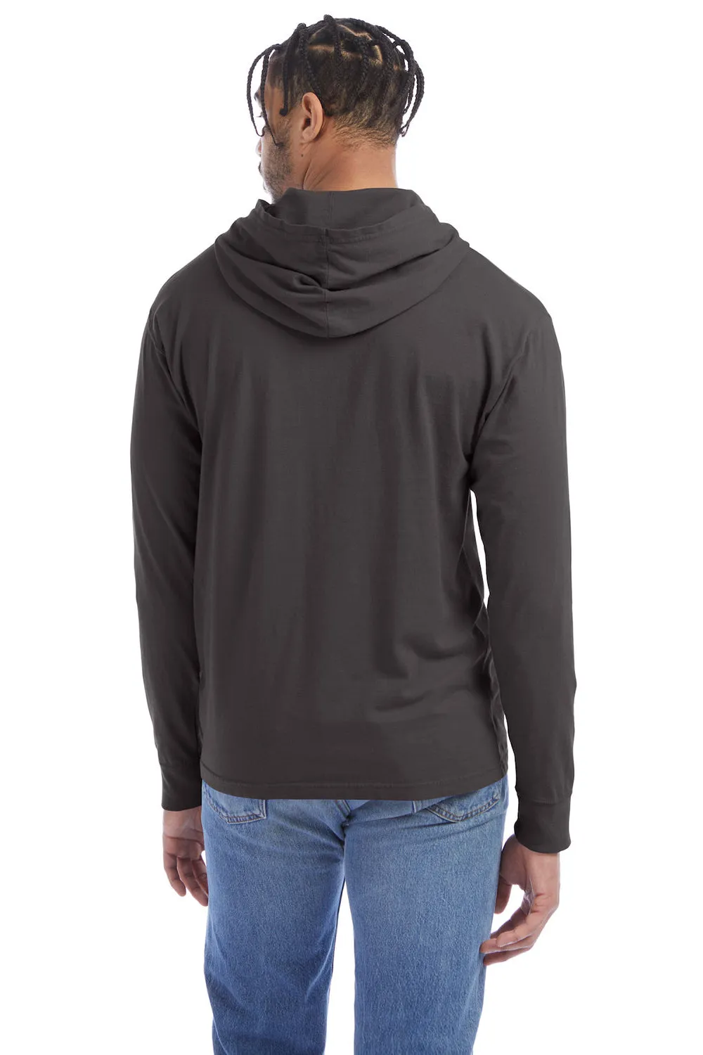 ComfortWash By Hanes Mens Jersey Long Sleeve Hooded T-Shirt Hoodie - Railroad Grey
