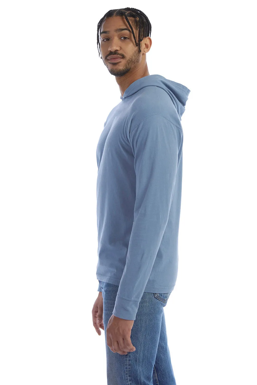 ComfortWash By Hanes Mens Jersey Long Sleeve Hooded T-Shirt Hoodie - Saltwater Blue