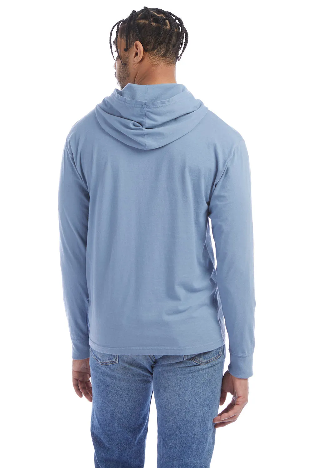 ComfortWash By Hanes Mens Jersey Long Sleeve Hooded T-Shirt Hoodie - Saltwater Blue