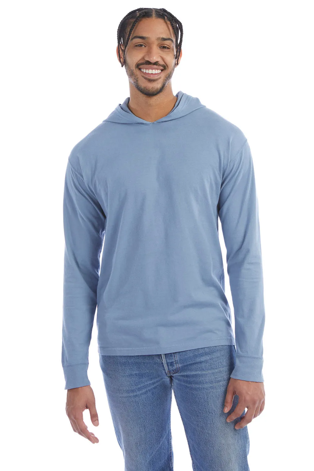 ComfortWash By Hanes Mens Jersey Long Sleeve Hooded T-Shirt Hoodie - Saltwater Blue