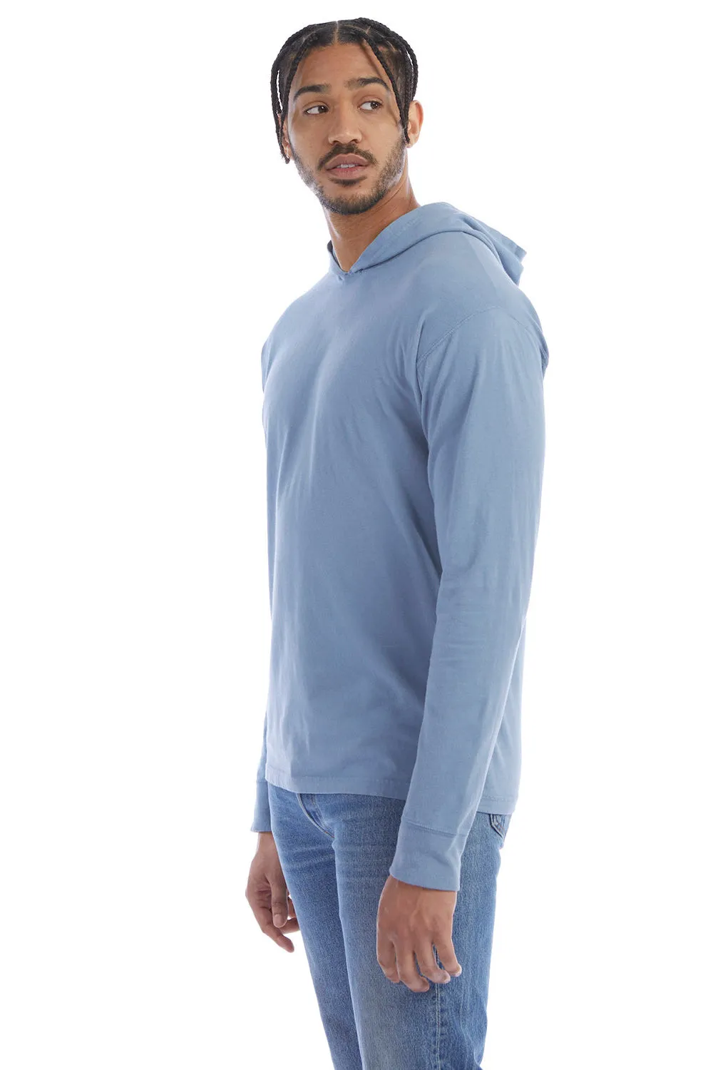 ComfortWash By Hanes Mens Jersey Long Sleeve Hooded T-Shirt Hoodie - Saltwater Blue