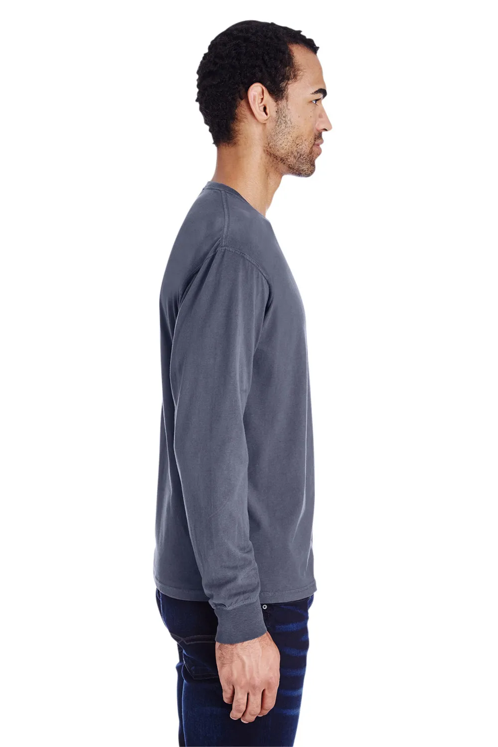 ComfortWash By Hanes Mens Long Sleeve Crewneck T-Shirt w/ Pocket - Anchor Slate Blue