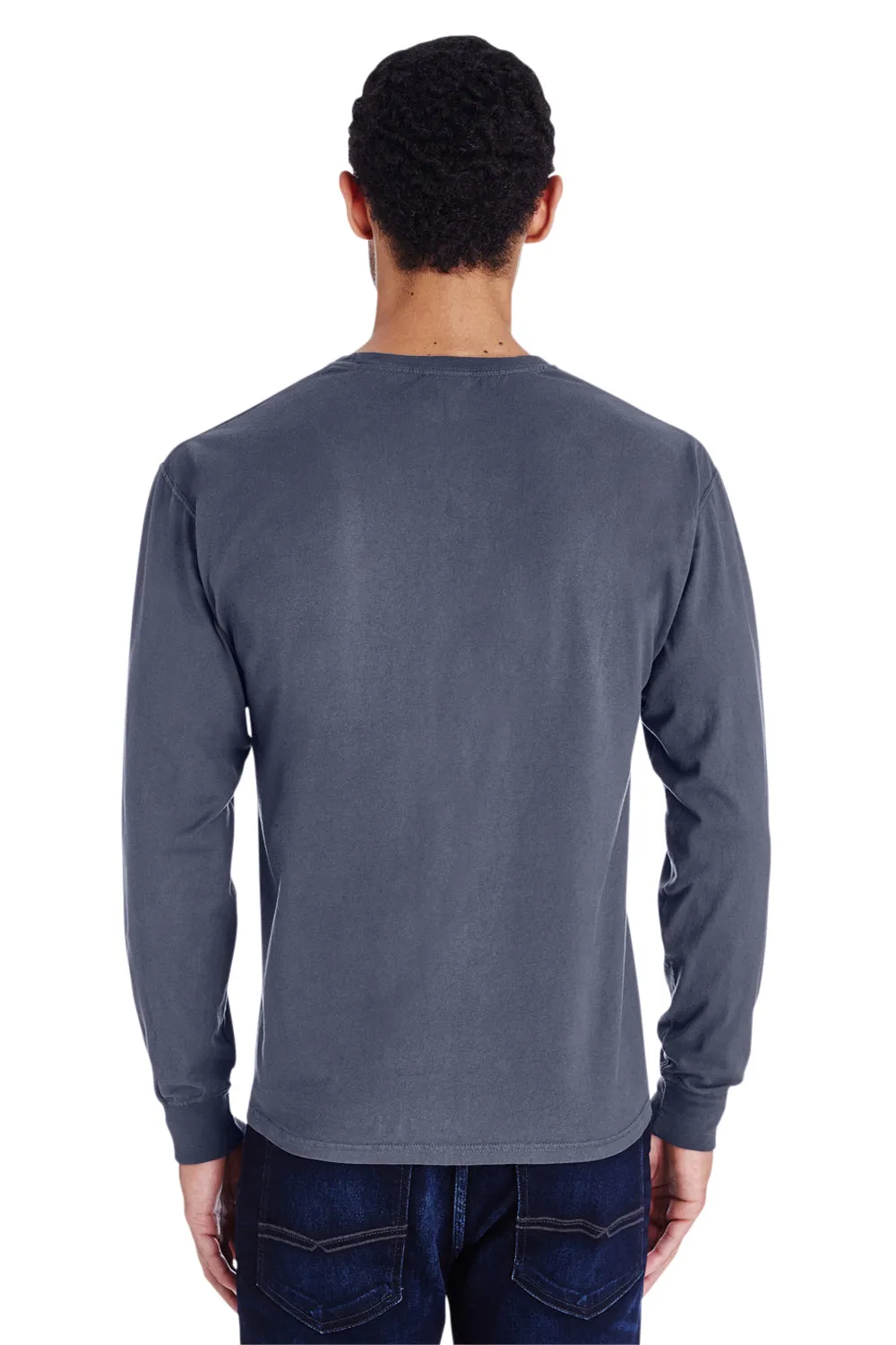 ComfortWash By Hanes Mens Long Sleeve Crewneck T-Shirt w/ Pocket - Anchor Slate Blue
