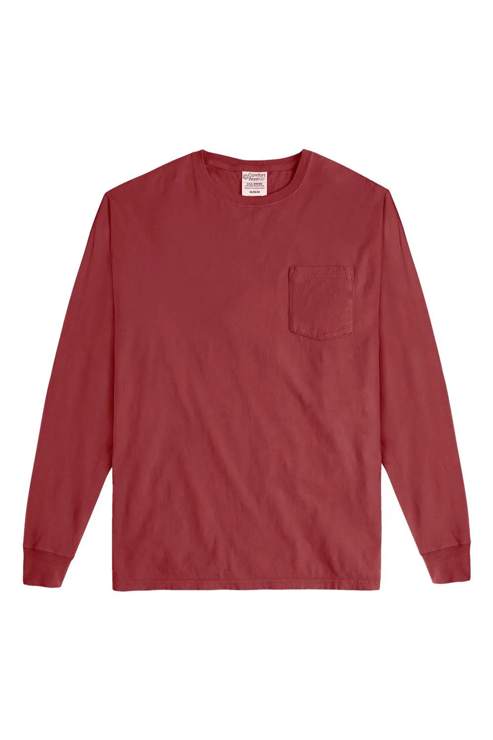 ComfortWash By Hanes Mens Long Sleeve Crewneck T-Shirt w/ Pocket - Cayenne Red