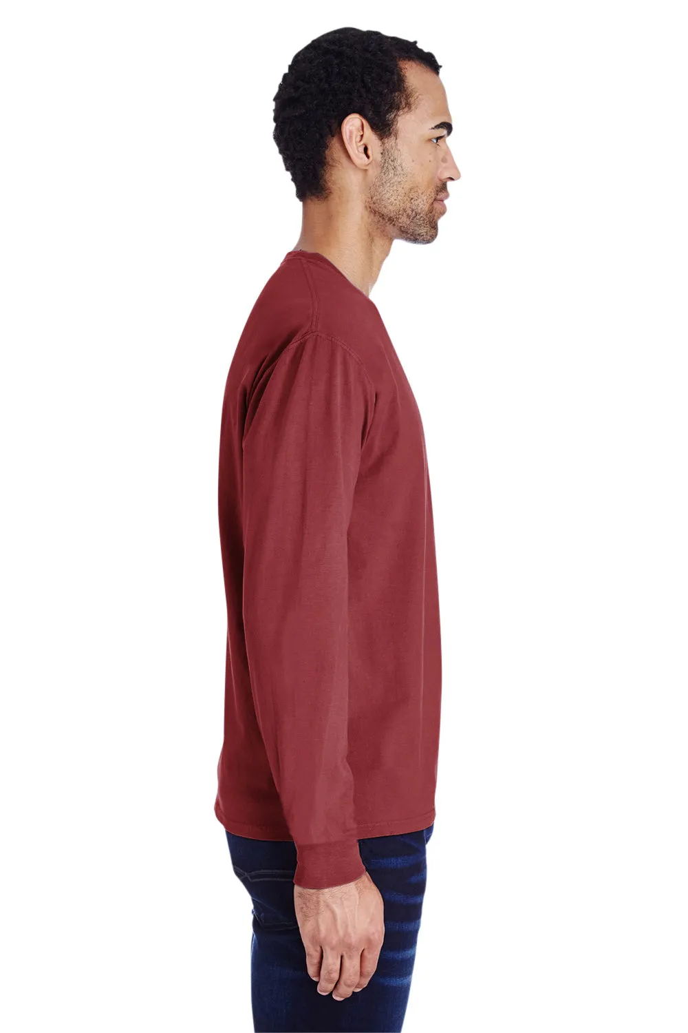 ComfortWash By Hanes Mens Long Sleeve Crewneck T-Shirt w/ Pocket - Cayenne Red