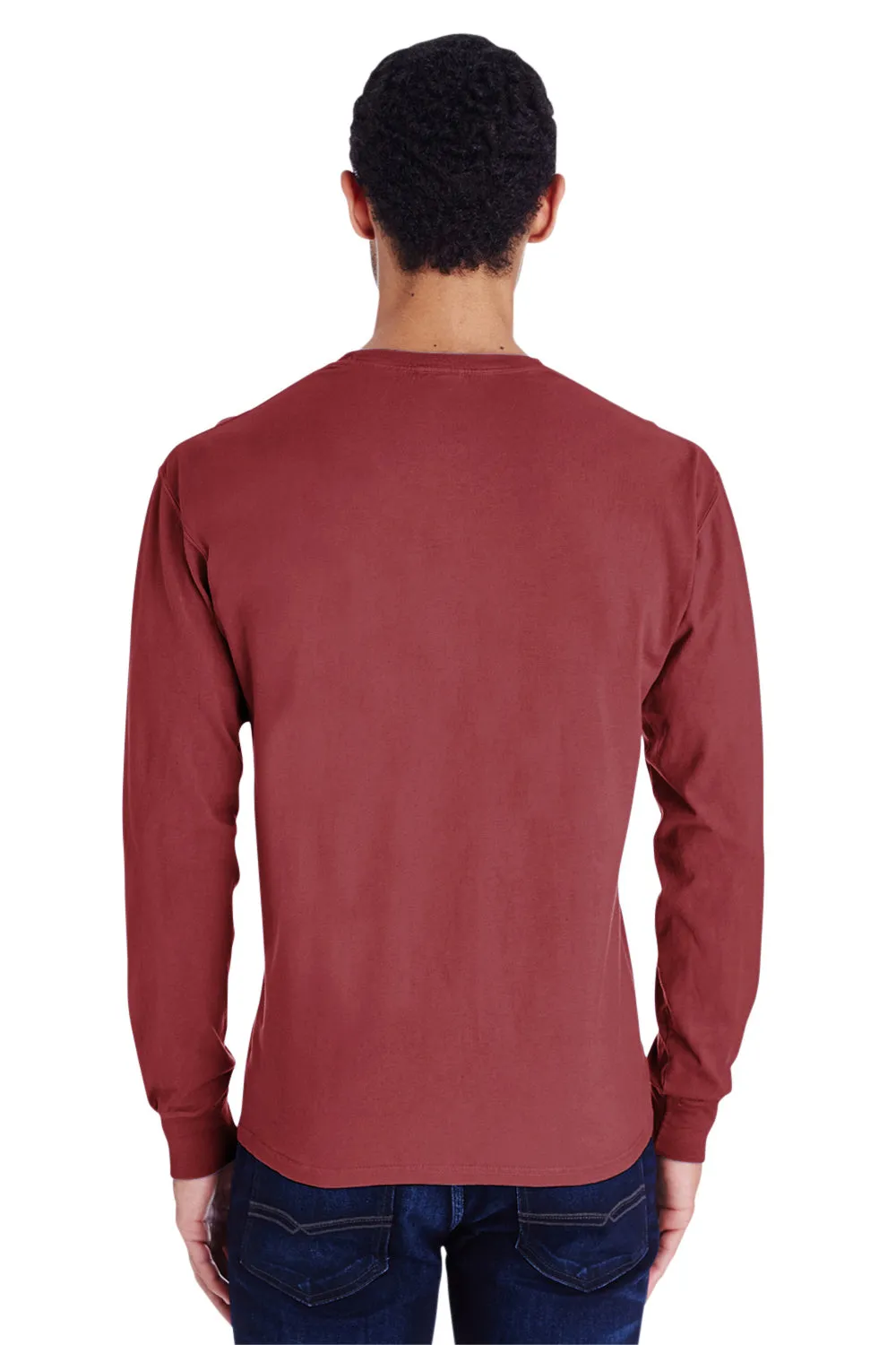 ComfortWash By Hanes Mens Long Sleeve Crewneck T-Shirt w/ Pocket - Cayenne Red