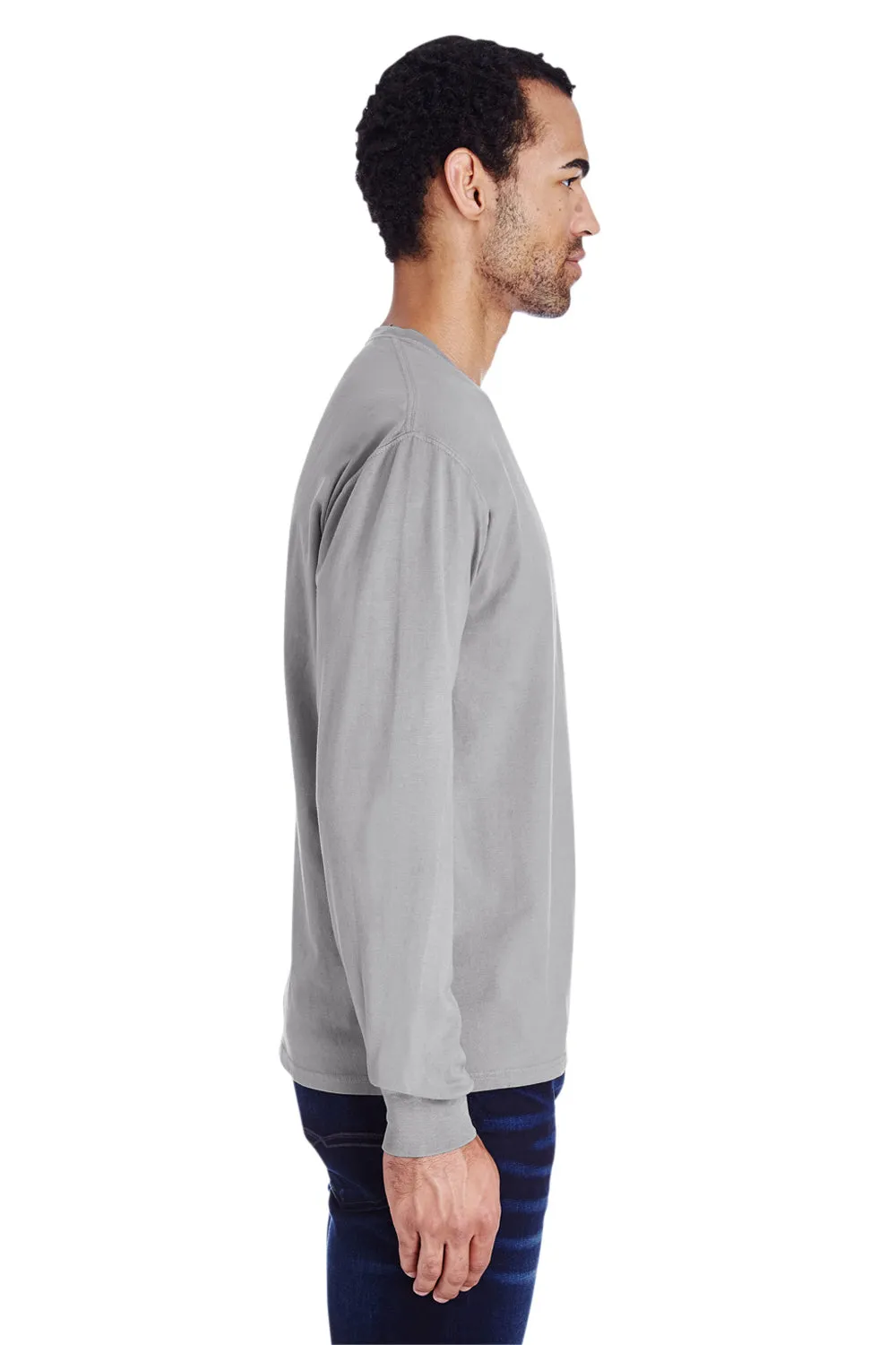 ComfortWash By Hanes Mens Long Sleeve Crewneck T-Shirt w/ Pocket - Concrete Grey