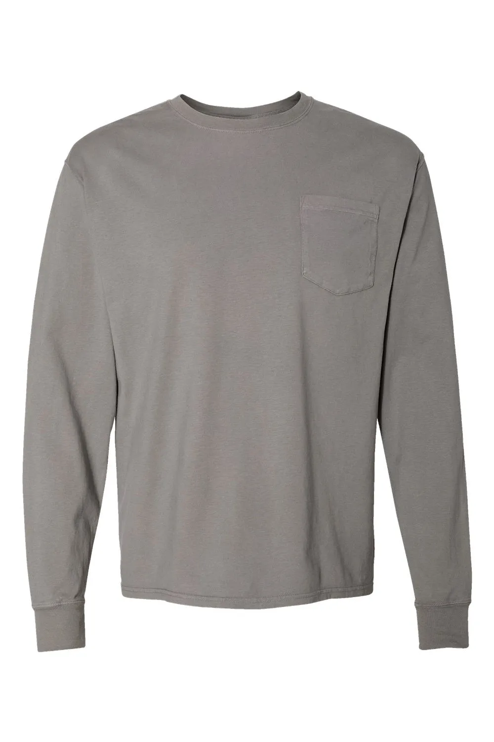 ComfortWash By Hanes Mens Long Sleeve Crewneck T-Shirt w/ Pocket - Concrete Grey
