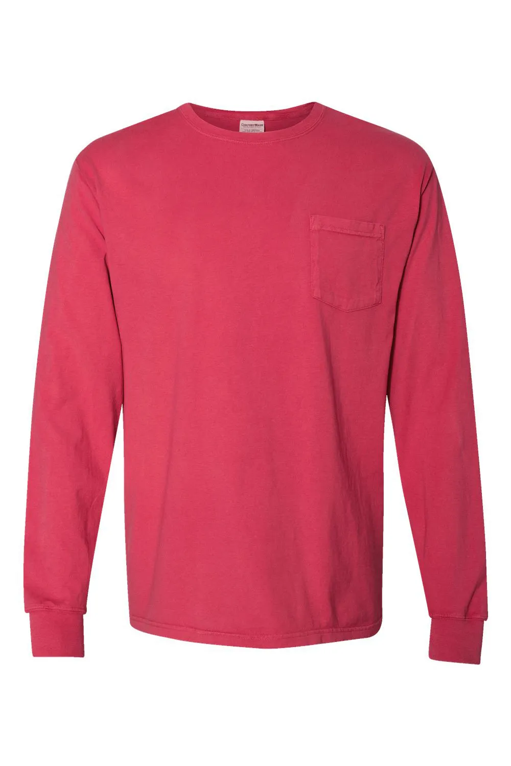 ComfortWash By Hanes Mens Long Sleeve Crewneck T-Shirt w/ Pocket - Crimson Fall