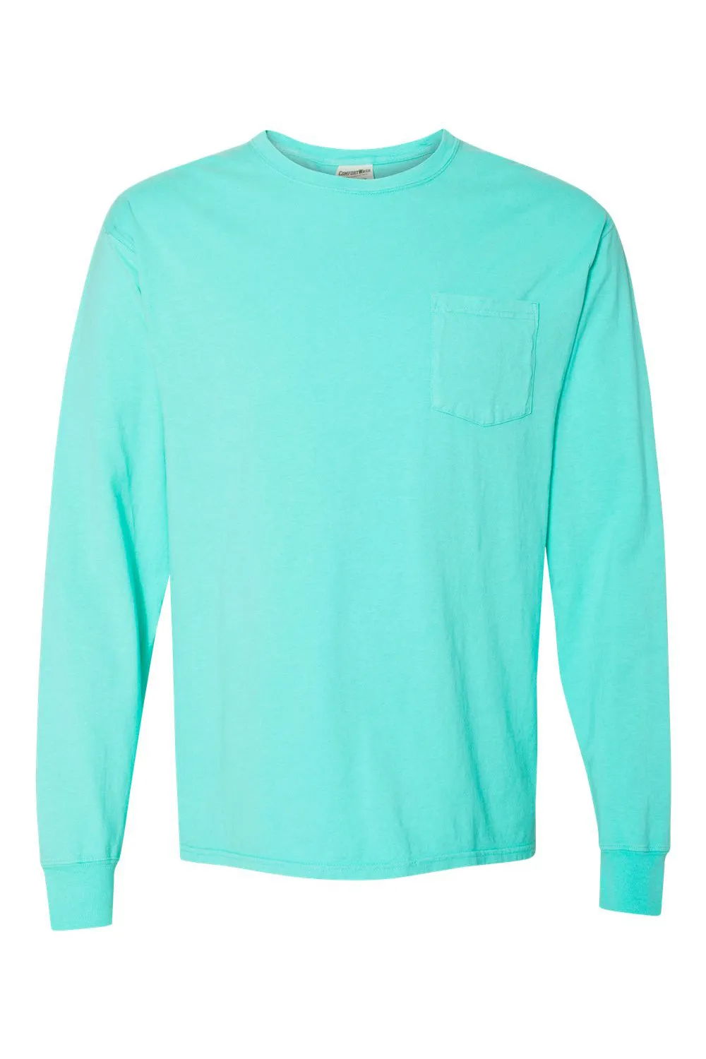 ComfortWash By Hanes Mens Long Sleeve Crewneck T-Shirt w/ Pocket - Mint Green - Closeout