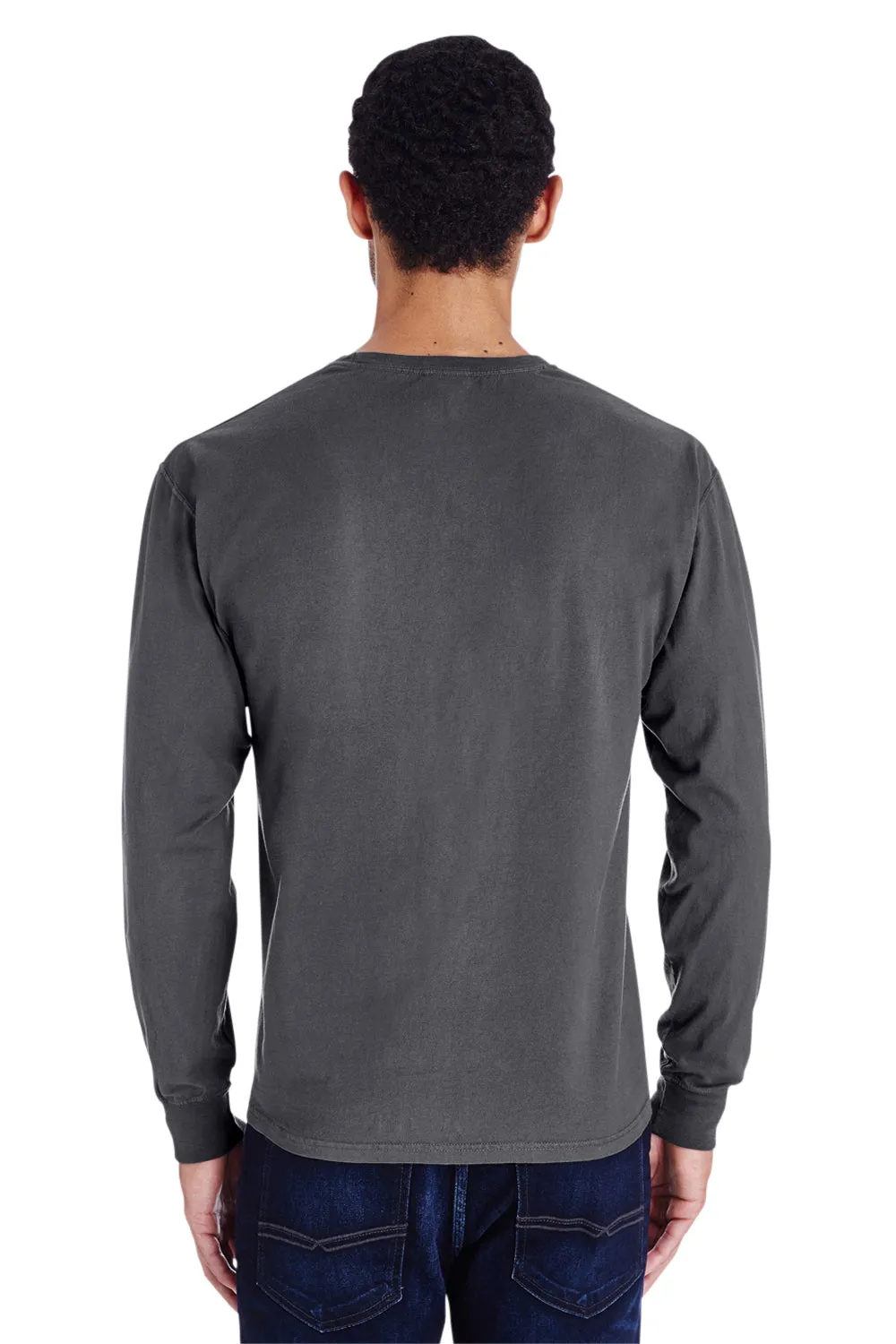 ComfortWash By Hanes Mens Long Sleeve Crewneck T-Shirt w/ Pocket - Railroad Grey
