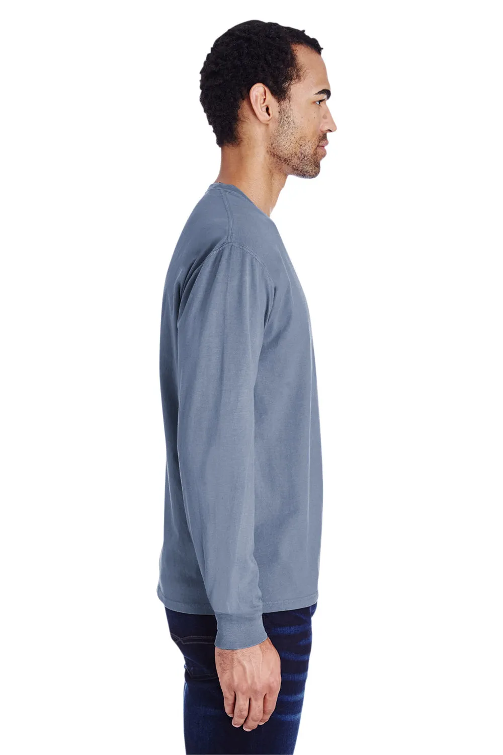 ComfortWash By Hanes Mens Long Sleeve Crewneck T-Shirt w/ Pocket - Saltwater Blue