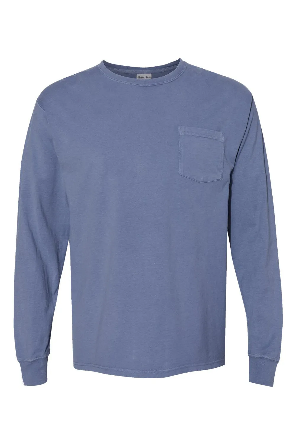 ComfortWash By Hanes Mens Long Sleeve Crewneck T-Shirt w/ Pocket - Saltwater Blue