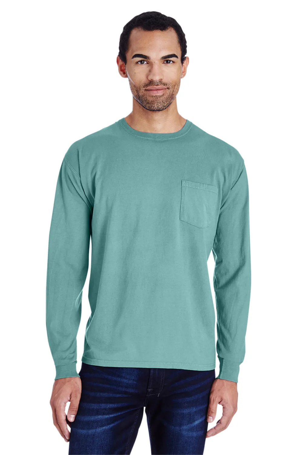ComfortWash By Hanes Mens Long Sleeve Crewneck T-Shirt w/ Pocket - Spanish Moss Green