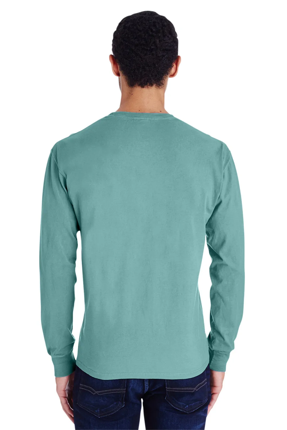 ComfortWash By Hanes Mens Long Sleeve Crewneck T-Shirt w/ Pocket - Spanish Moss Green