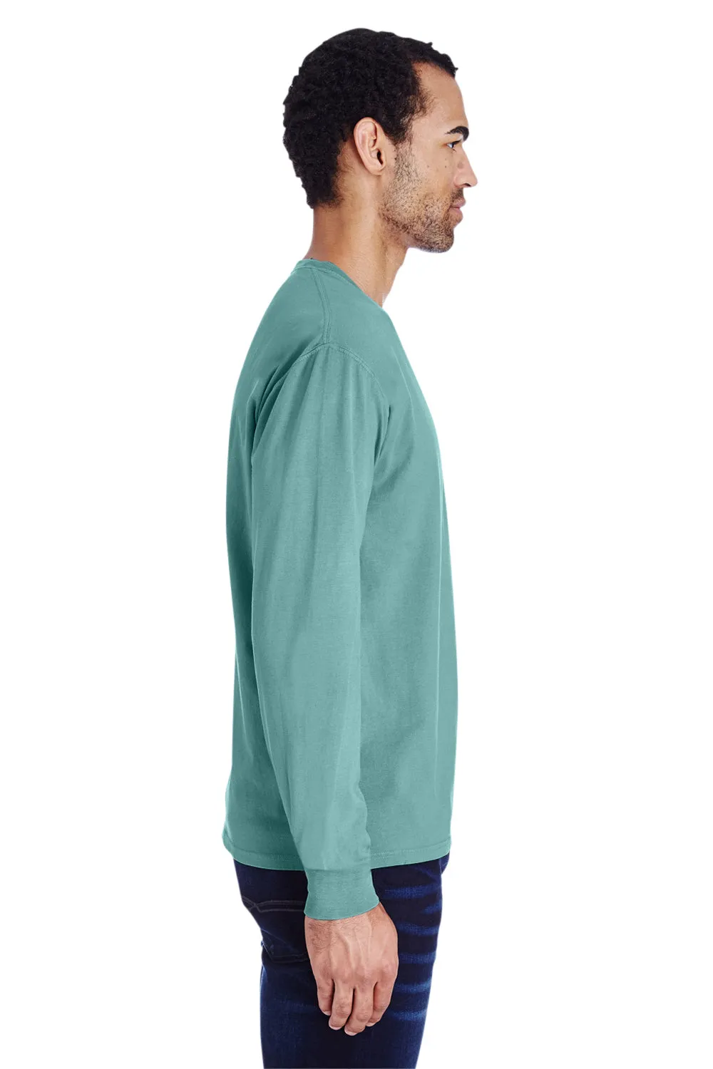 ComfortWash By Hanes Mens Long Sleeve Crewneck T-Shirt w/ Pocket - Spanish Moss Green