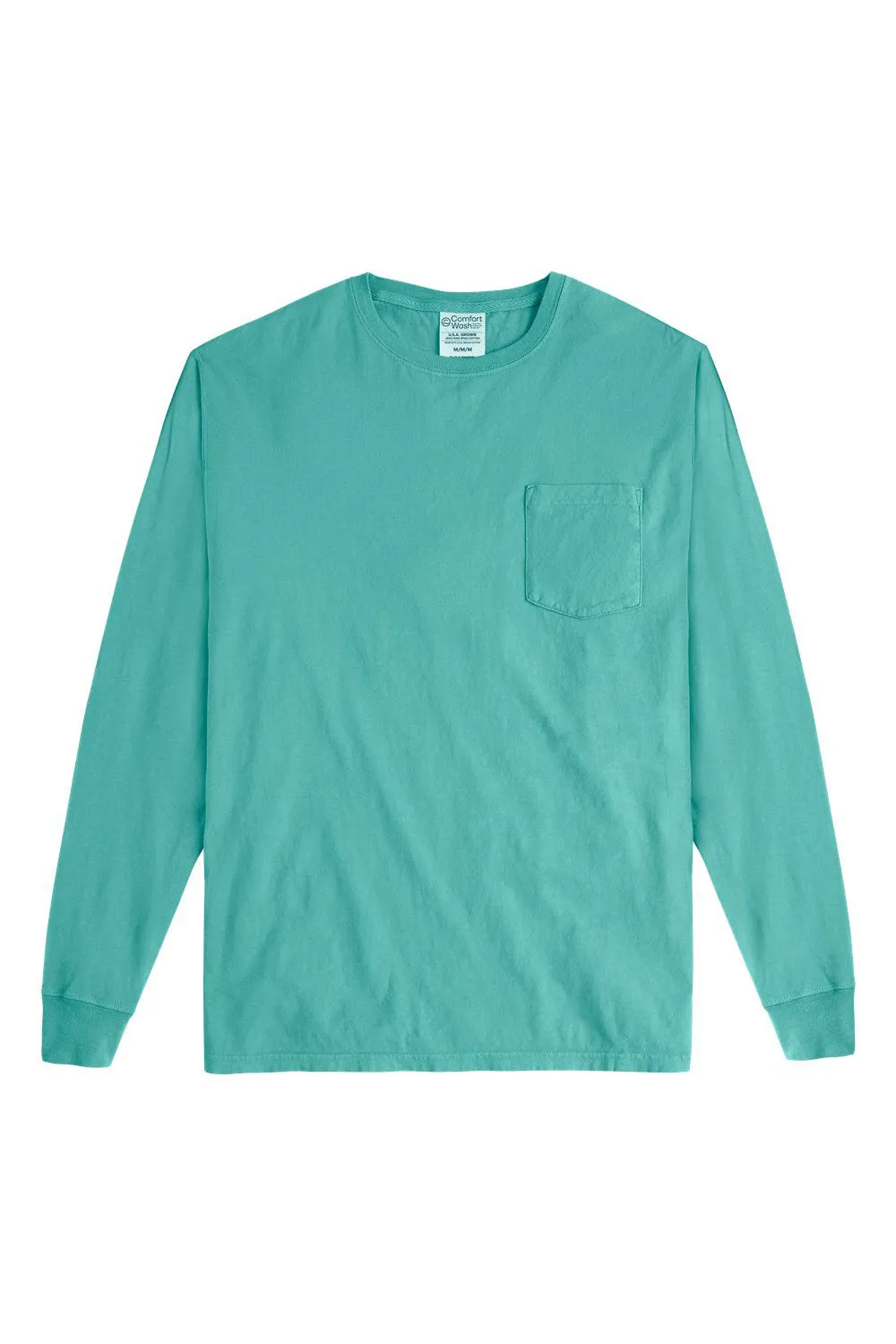 ComfortWash By Hanes Mens Long Sleeve Crewneck T-Shirt w/ Pocket - Spanish Moss Green