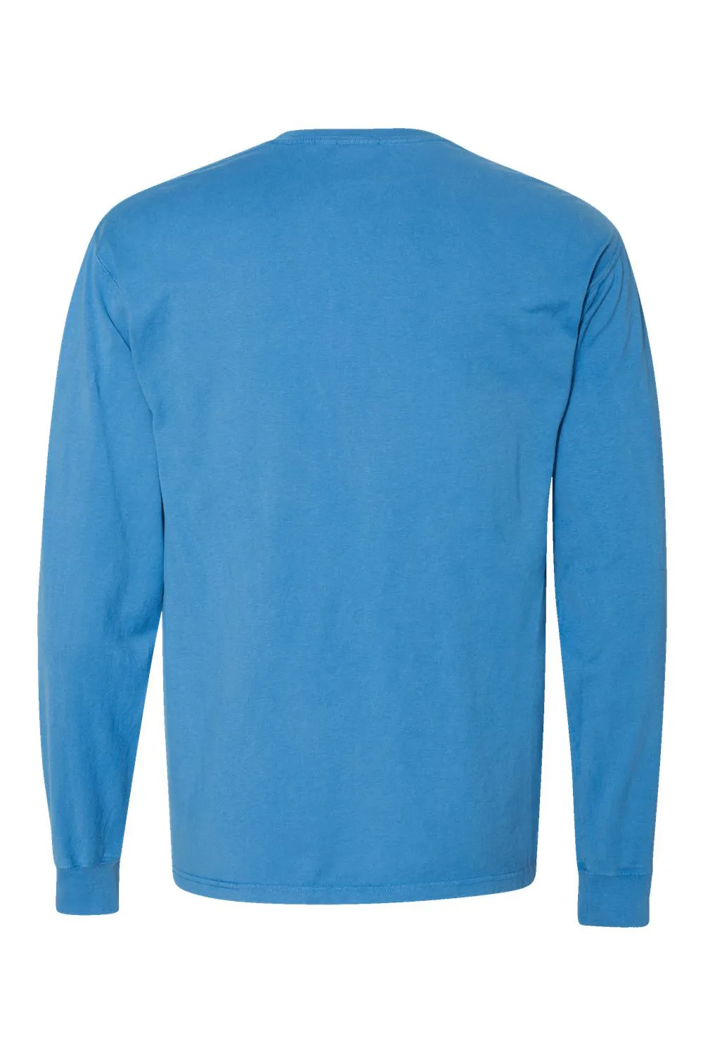 ComfortWash By Hanes Mens Long Sleeve Crewneck T-Shirt w/ Pocket - Summer Sky Blue - Closeout