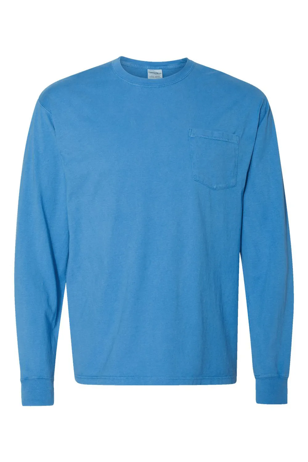 ComfortWash By Hanes Mens Long Sleeve Crewneck T-Shirt w/ Pocket - Summer Sky Blue - Closeout