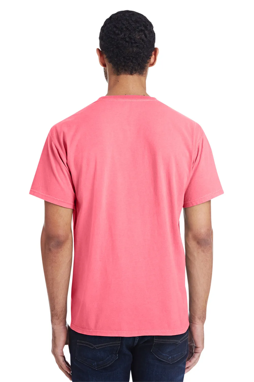 ComfortWash By Hanes Mens Short Sleeve Crewneck T-Shirt w/ Pocket - Coral Craze Pink