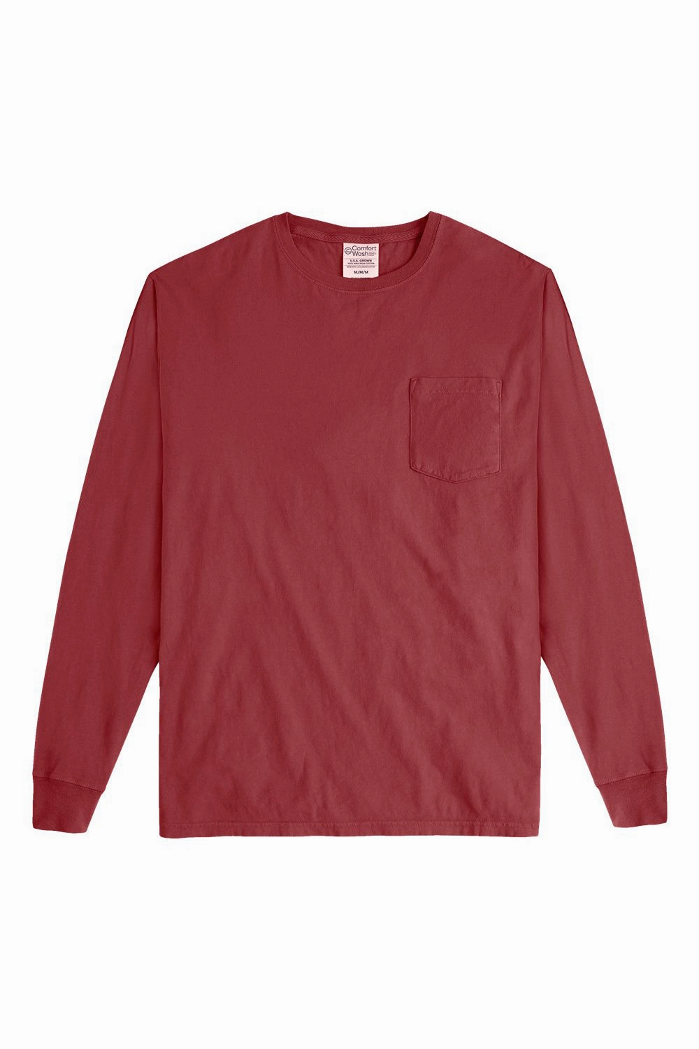 ComfortWash By Hanes Mens Long Sleeve Crewneck T-Shirt w/ Pocket - Cayenne Red